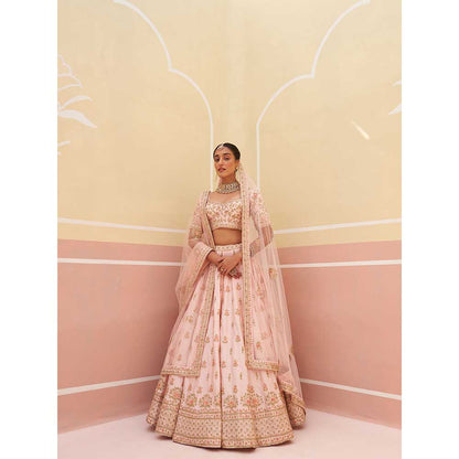 ANGAD SINGH Pink Raw Silk Lehnga with Blouse & Dupatta (Set of 3)