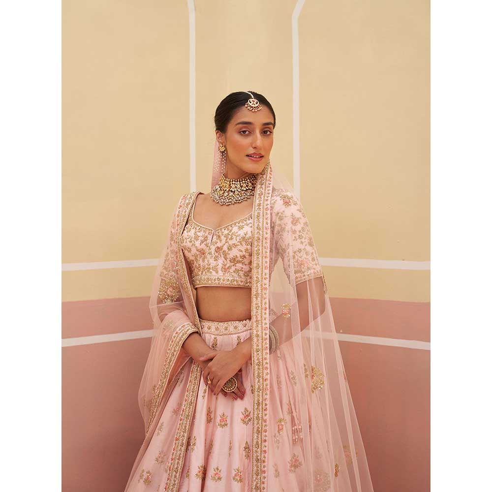 ANGAD SINGH Pink Raw Silk Lehnga with Blouse & Dupatta (Set of 3)