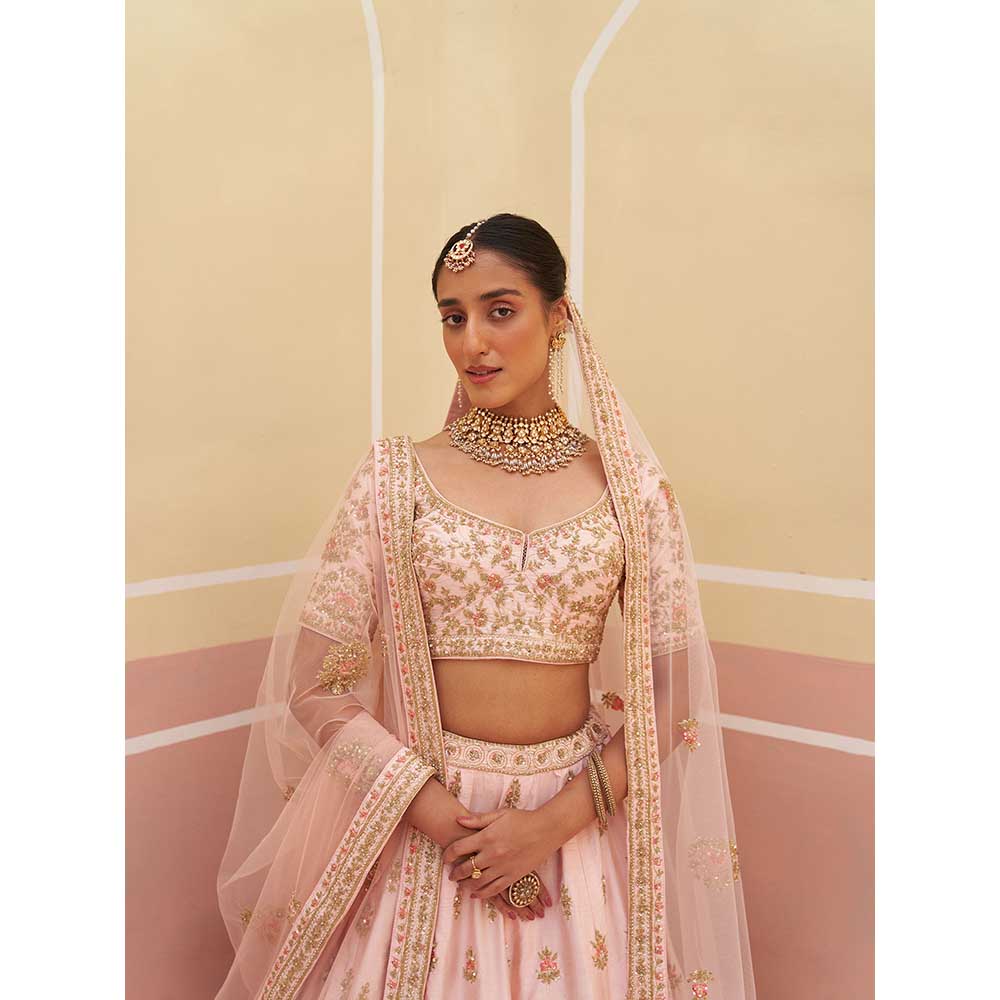 ANGAD SINGH Pink Raw Silk Lehnga with Blouse & Dupatta (Set of 3)