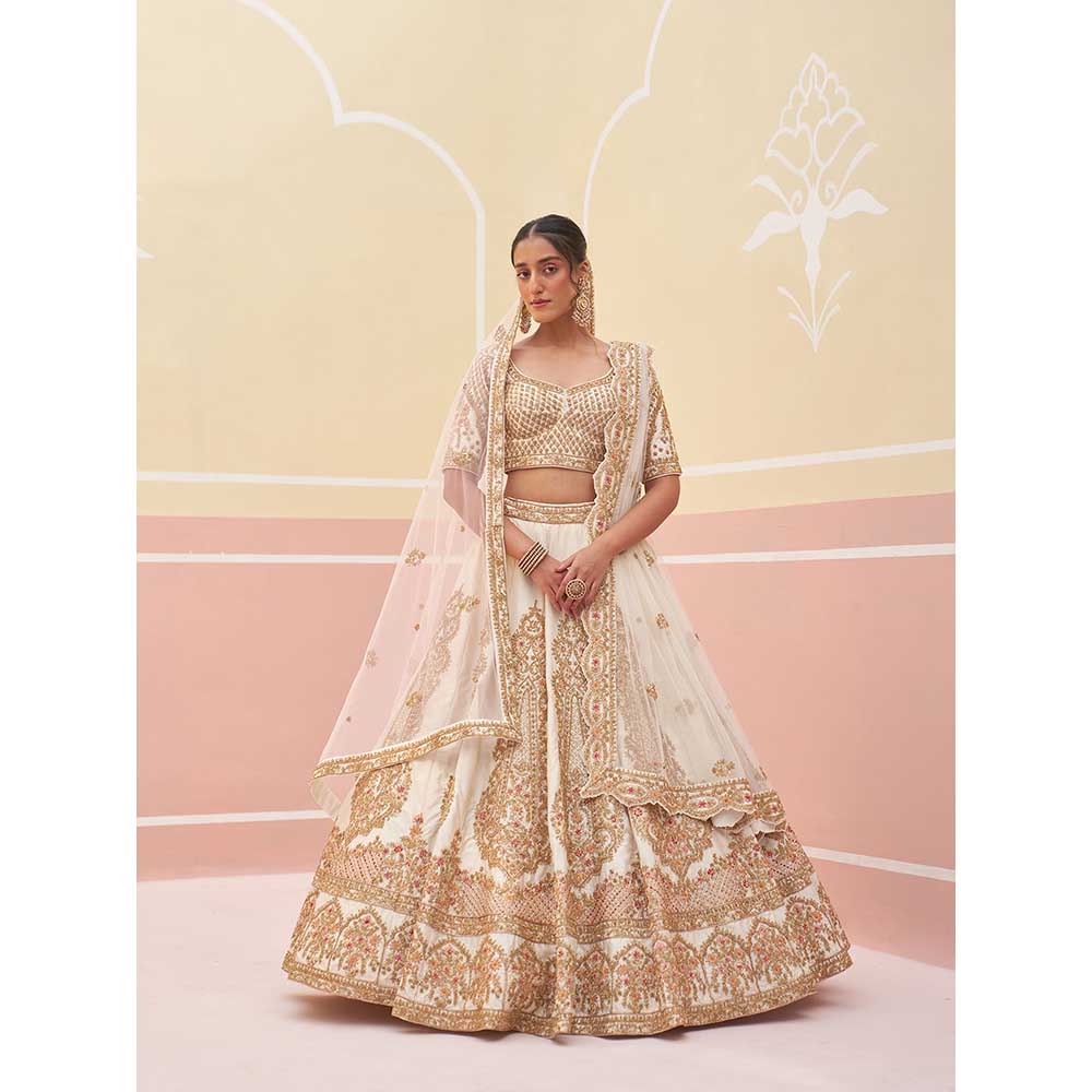 ANGAD SINGH Ivory Raw Silk Lehnga with Blouse & Dupatta (Set of 3)