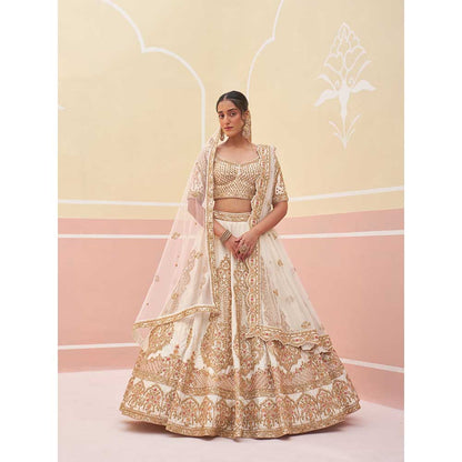 ANGAD SINGH Ivory Raw Silk Lehnga with Blouse & Dupatta (Set of 3)