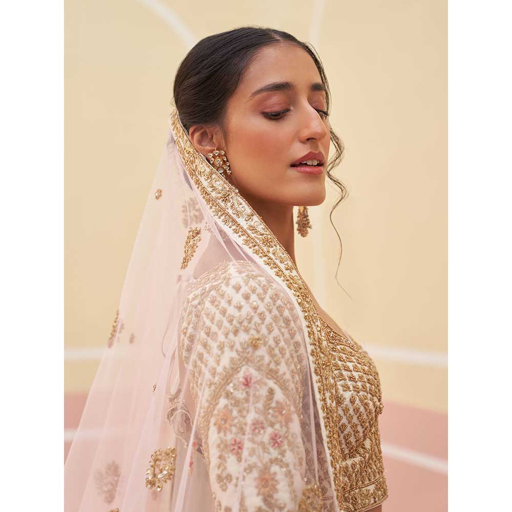 ANGAD SINGH Ivory Raw Silk Lehnga with Blouse & Dupatta (Set of 3)