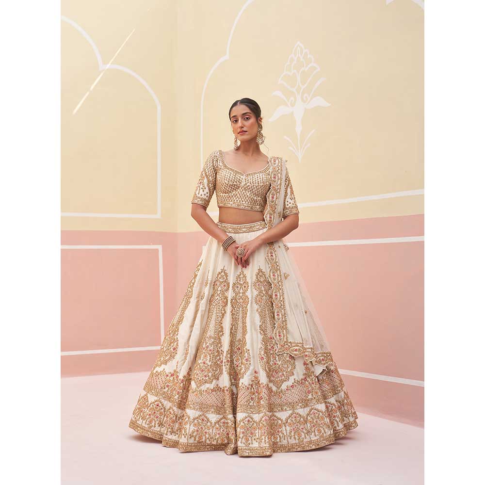 ANGAD SINGH Ivory Raw Silk Lehnga with Blouse & Dupatta (Set of 3)