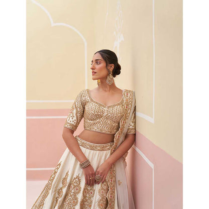 ANGAD SINGH Ivory Raw Silk Lehnga with Blouse & Dupatta (Set of 3)