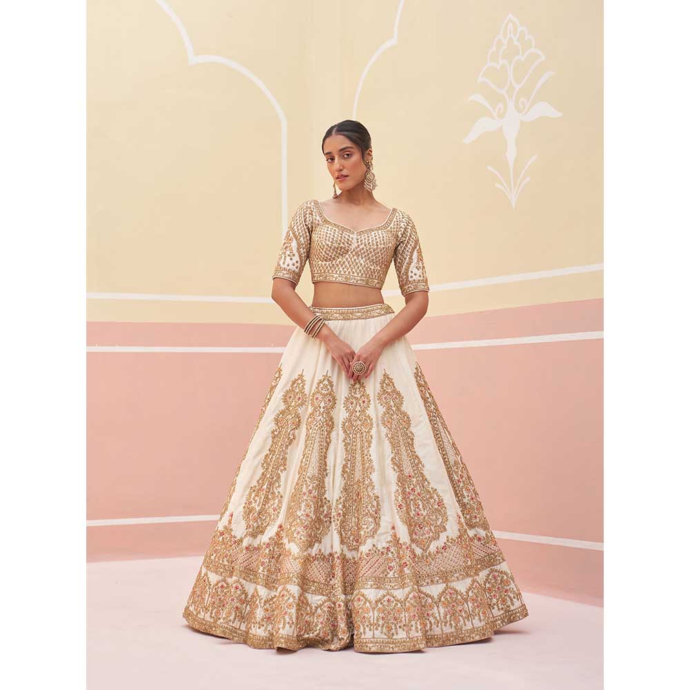 ANGAD SINGH Ivory Raw Silk Lehnga with Blouse & Dupatta (Set of 3)