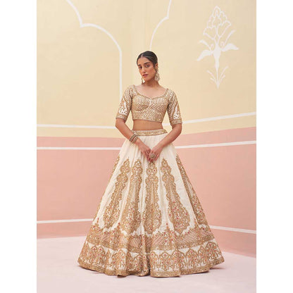 ANGAD SINGH Ivory Raw Silk Lehnga with Blouse & Dupatta (Set of 3)