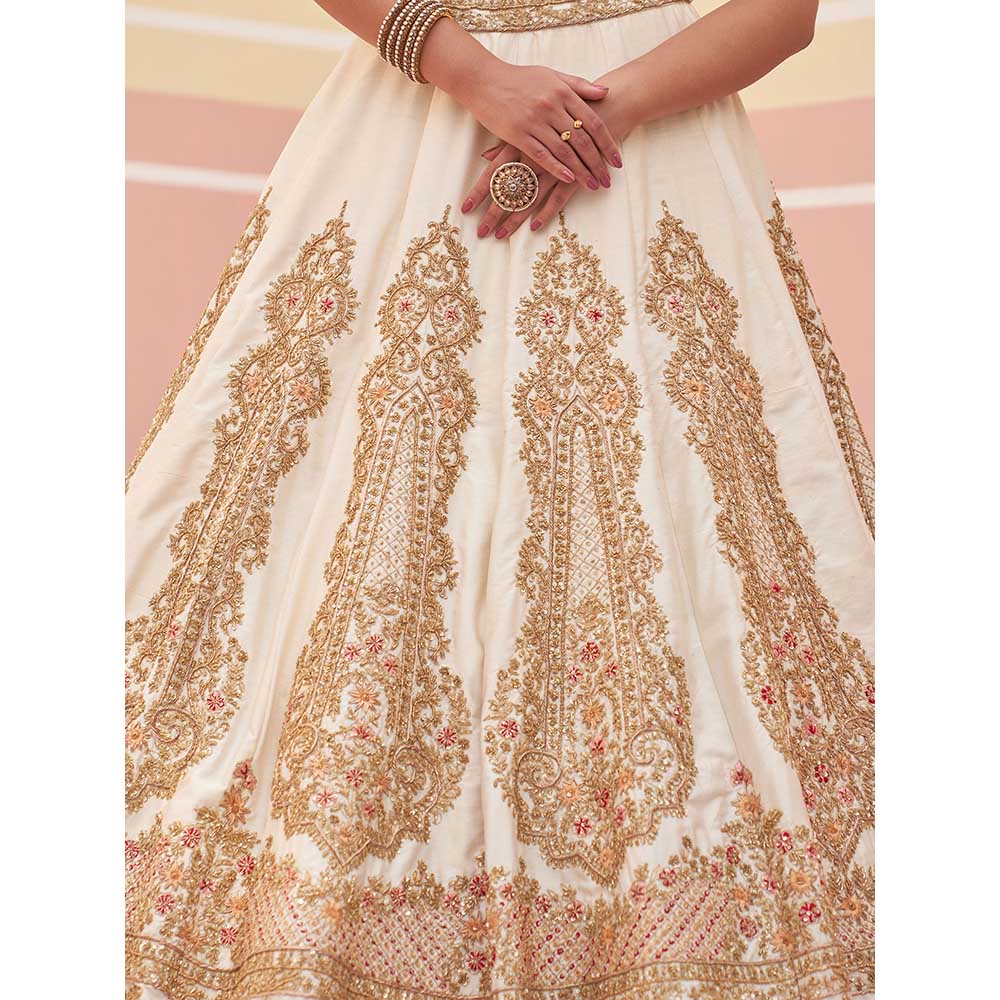 ANGAD SINGH Ivory Raw Silk Lehnga with Blouse & Dupatta (Set of 3)