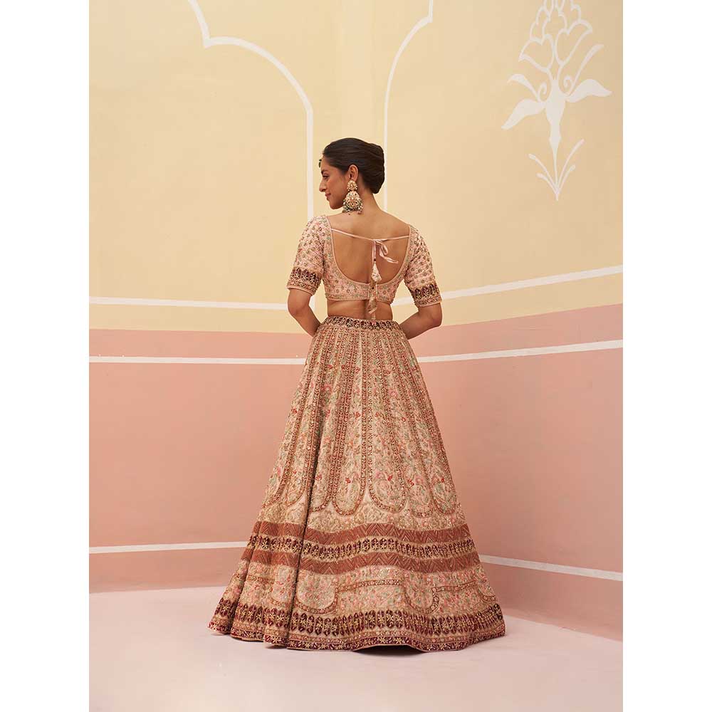ANGAD SINGH Peach Raw Silk Lehnga with Blouse & Dupatta (Set of 3)