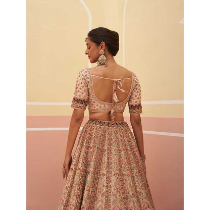 ANGAD SINGH Peach Raw Silk Lehnga with Blouse & Dupatta (Set of 3)