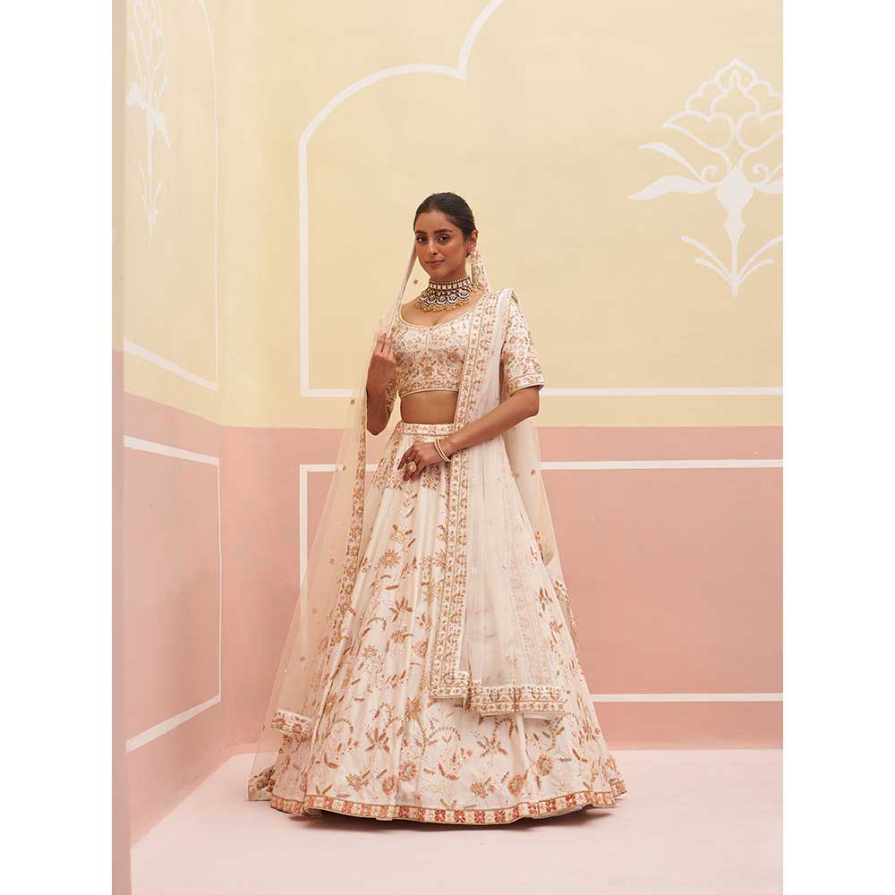 ANGAD SINGH Ivory Raw Silk Lehnga with Blouse & Dupatta (Set of 3)