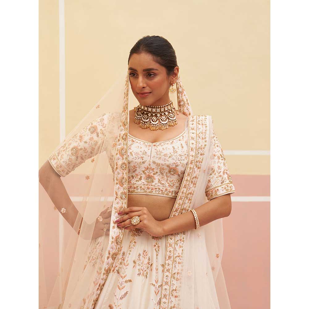ANGAD SINGH Ivory Raw Silk Lehnga with Blouse & Dupatta (Set of 3)
