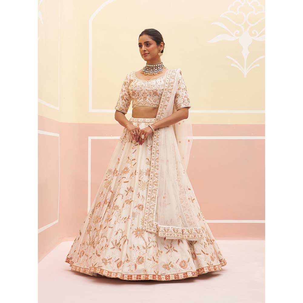 ANGAD SINGH Ivory Raw Silk Lehnga with Blouse & Dupatta (Set of 3)