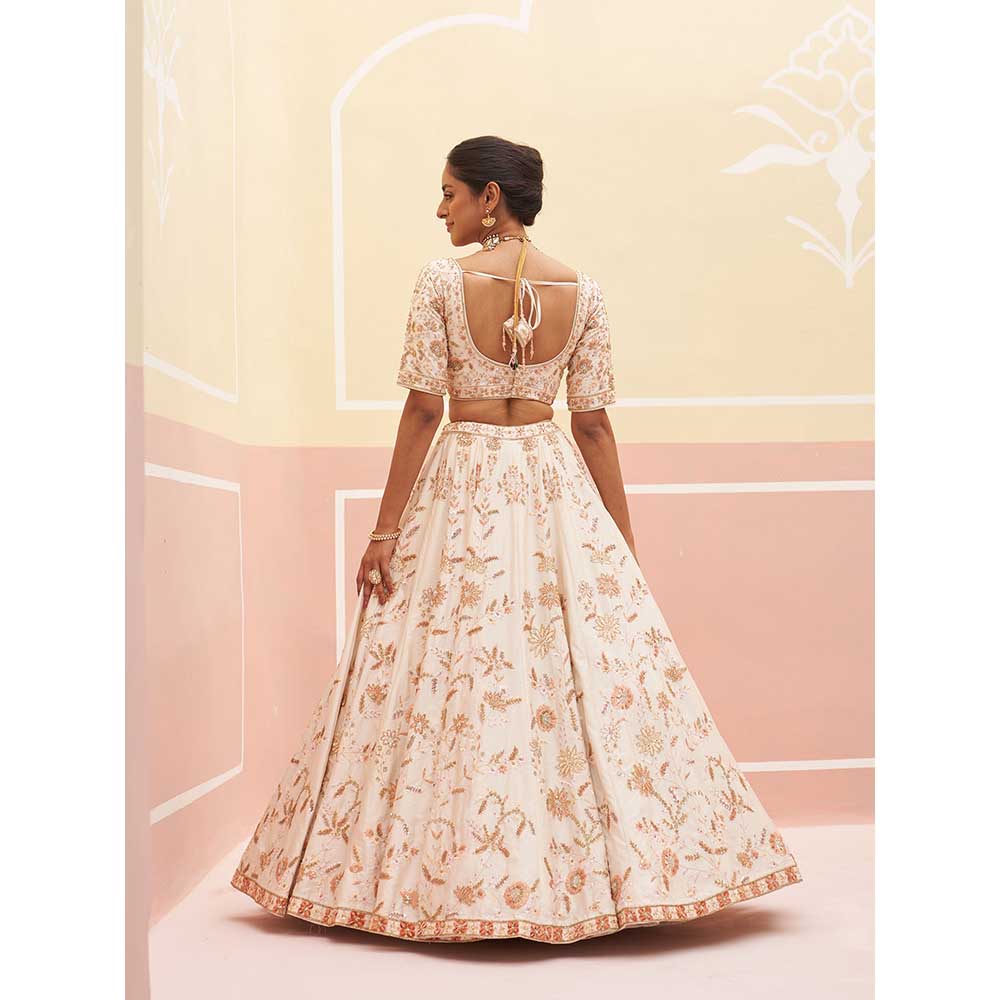 ANGAD SINGH Ivory Raw Silk Lehnga with Blouse & Dupatta (Set of 3)