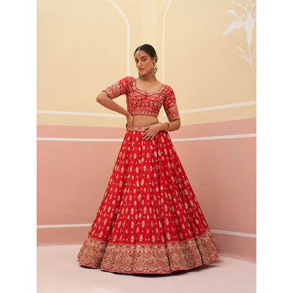 ANGAD SINGH Red Raw Silk Lehnga with Blouse & Dupatta (Set of 3)