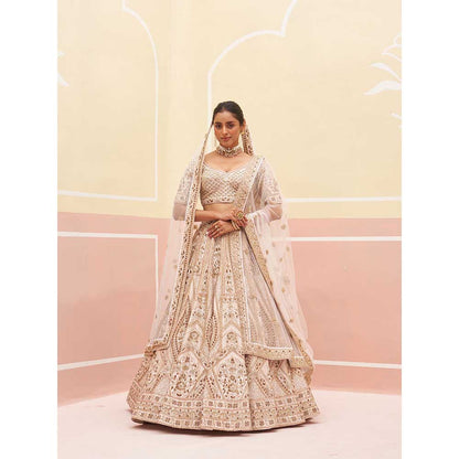 ANGAD SINGH Ivory Raw Silk Lehnga with Blouse & Dupatta (Set of 3)