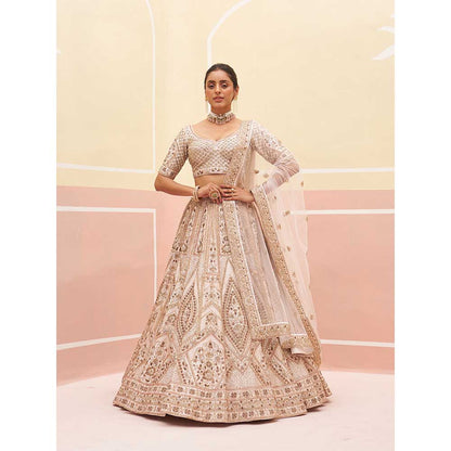 ANGAD SINGH Ivory Raw Silk Lehnga with Blouse & Dupatta (Set of 3)