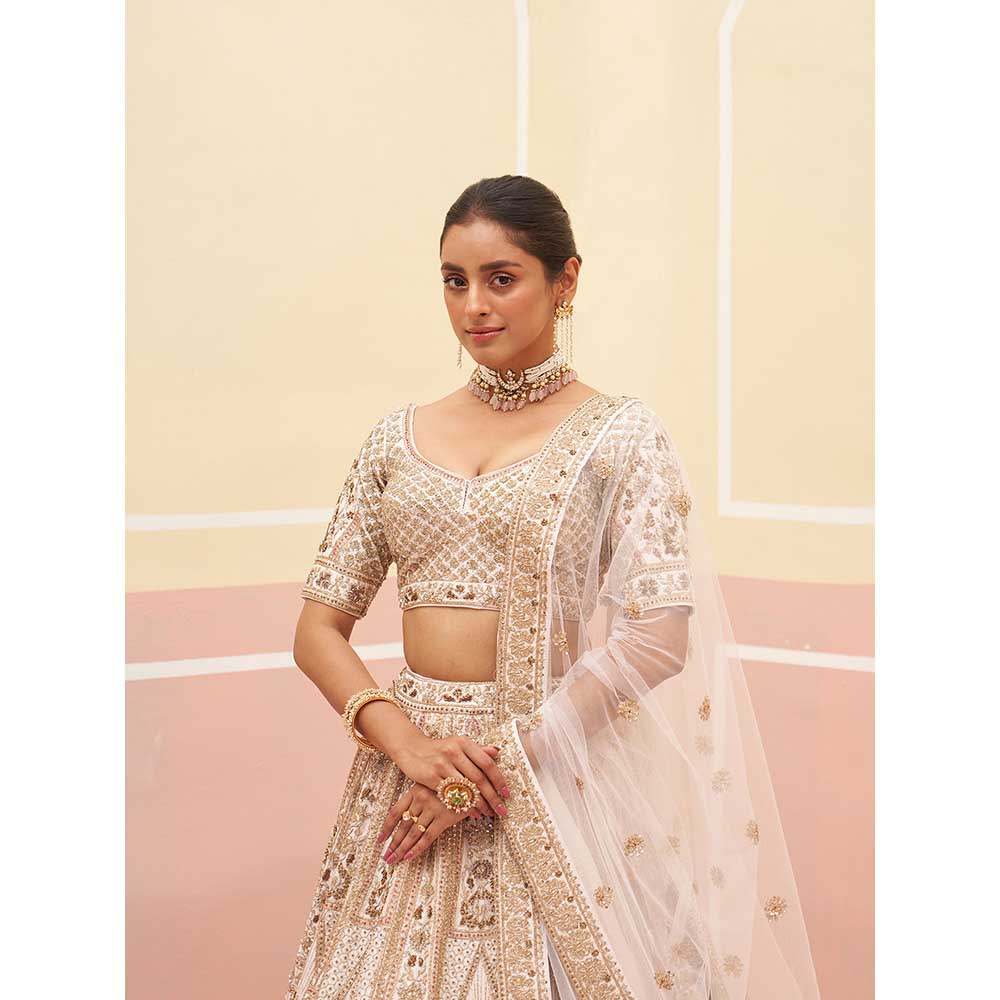 ANGAD SINGH Ivory Raw Silk Lehnga with Blouse & Dupatta (Set of 3)