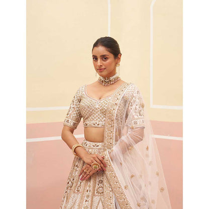 ANGAD SINGH Ivory Raw Silk Lehnga with Blouse & Dupatta (Set of 3)