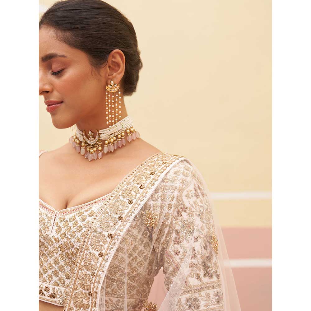 ANGAD SINGH Ivory Raw Silk Lehnga with Blouse & Dupatta (Set of 3)