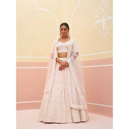 ANGAD SINGH Blush Pink Raw Silk Lehnga with Blouse & Dupatta (Set of 3)
