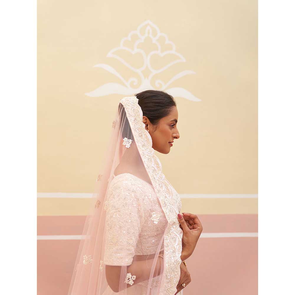 ANGAD SINGH Blush Pink Raw Silk Lehnga with Blouse & Dupatta (Set of 3)