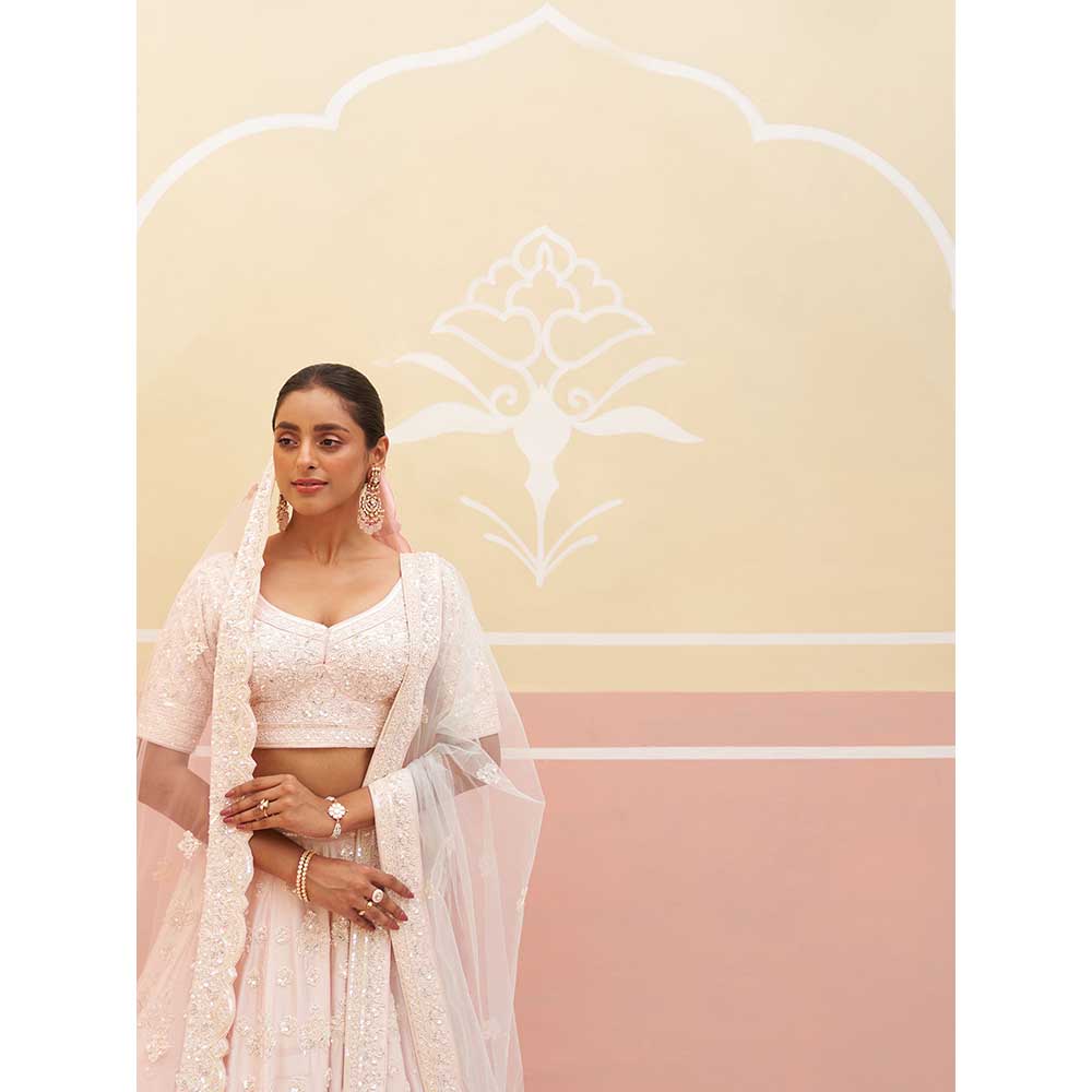 ANGAD SINGH Blush Pink Raw Silk Lehnga with Blouse & Dupatta (Set of 3)