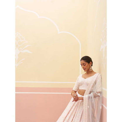 ANGAD SINGH Blush Pink Raw Silk Lehnga with Blouse & Dupatta (Set of 3)