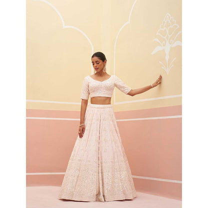 ANGAD SINGH Blush Pink Raw Silk Lehnga with Blouse & Dupatta (Set of 3)