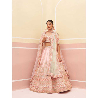 ANGAD SINGH Pink Raw Silk Lehnga with Blouse & Dupatta (Set of 3)