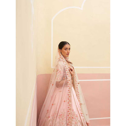 ANGAD SINGH Pink Raw Silk Lehnga with Blouse & Dupatta (Set of 3)