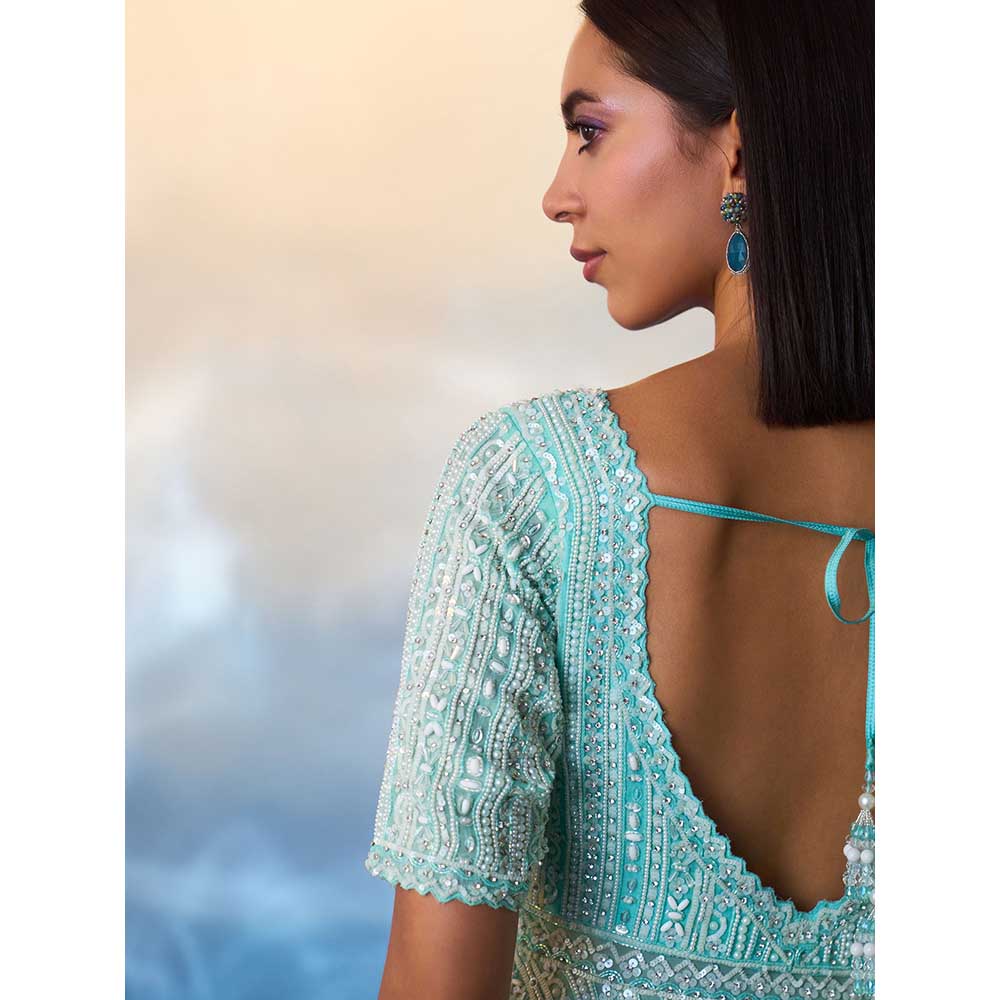 ANGAD SINGH Mint Green Peplum Organza Kurti with Sharara (Set of 2)