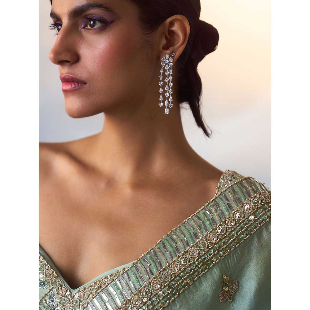 ANGAD SINGH Seafoam Green Tissue Saree with Stitched Blouse and Petticoat