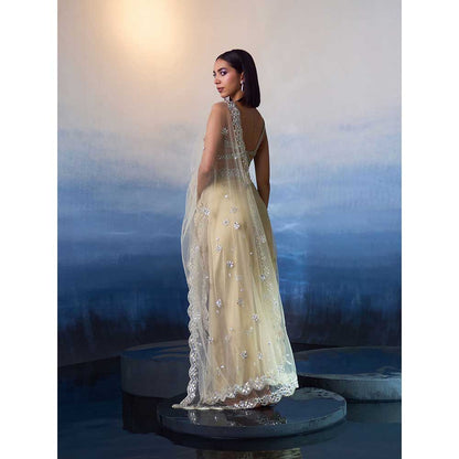 ANGAD SINGH Gold Net Saree with Stitched Blouse and Petticoat