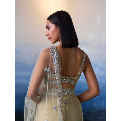 ANGAD SINGH Gold Net Saree with Stitched Blouse and Petticoat