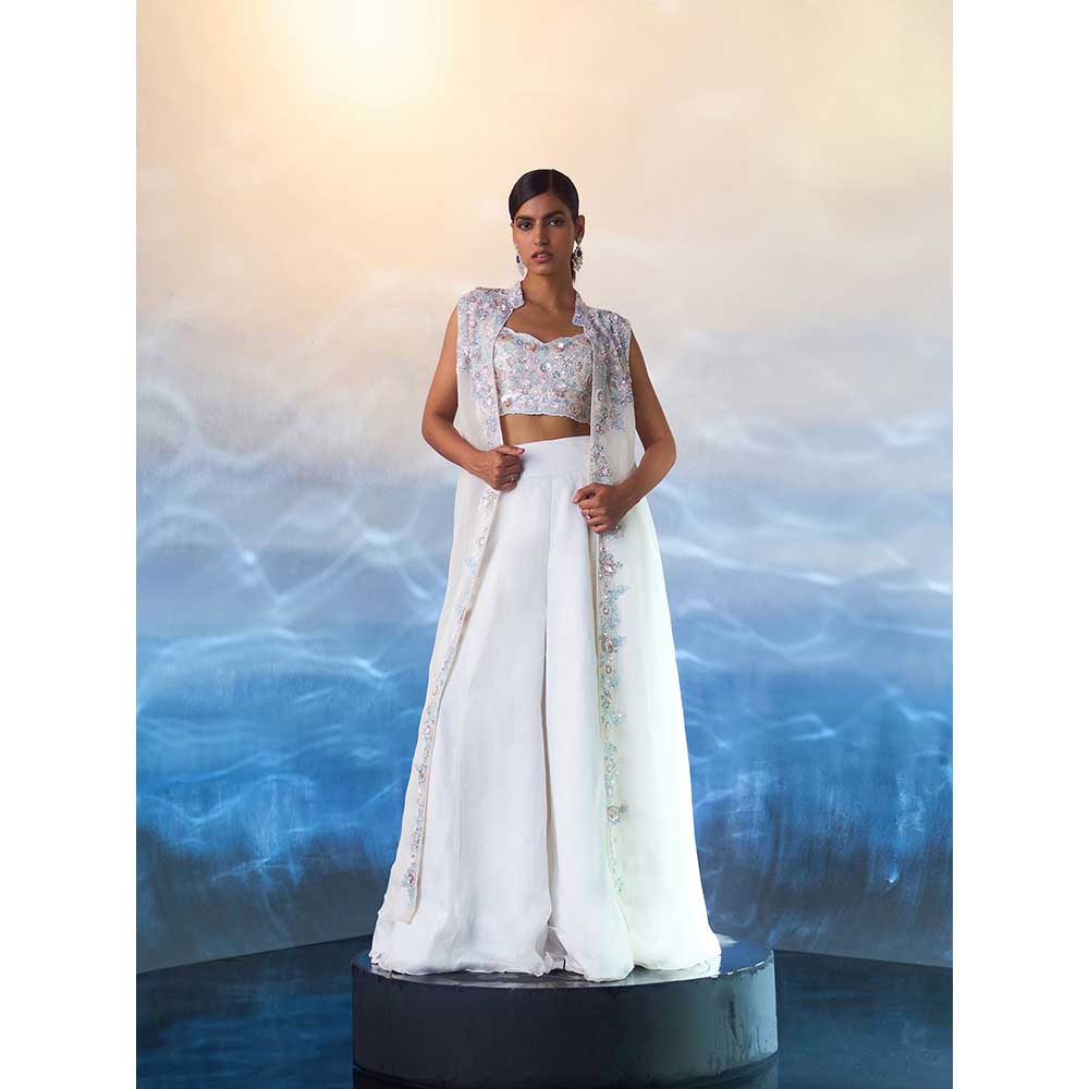ANGAD SINGH White Organza Top with Jacket and Sharara (Set of 3)