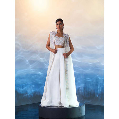 ANGAD SINGH White Organza Top with Jacket and Sharara (Set of 3)