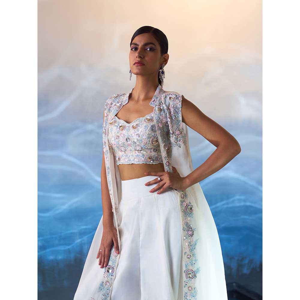 ANGAD SINGH White Organza Top with Jacket and Sharara (Set of 3)