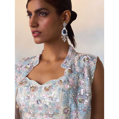 ANGAD SINGH White Organza Top with Jacket and Sharara (Set of 3)