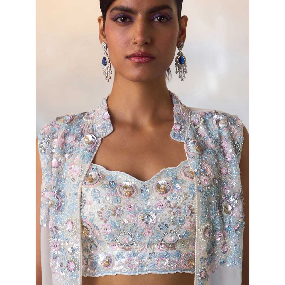 ANGAD SINGH White Organza Top with Jacket and Sharara (Set of 3)