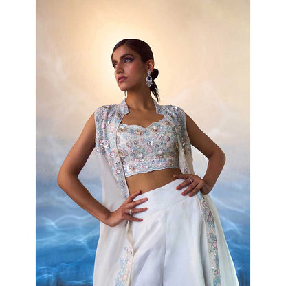 ANGAD SINGH White Organza Top with Jacket and Sharara (Set of 3)