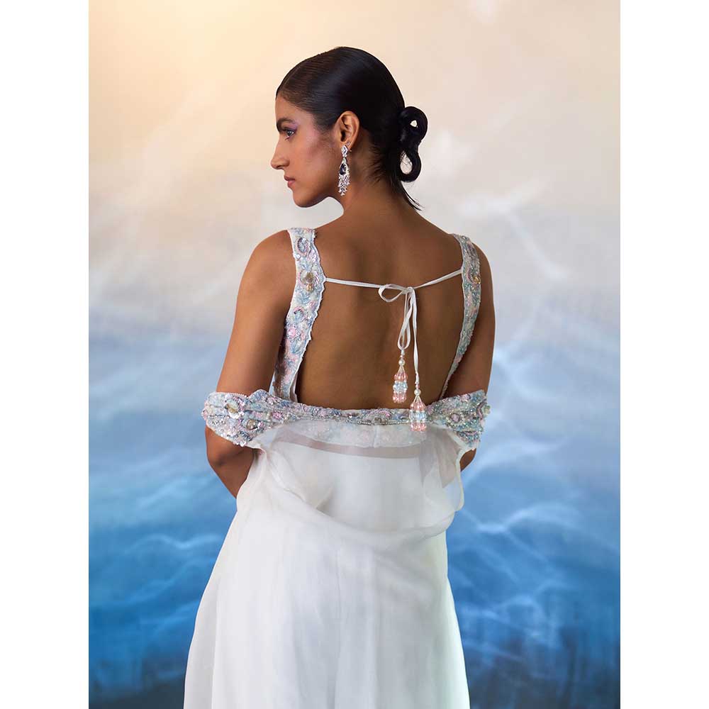 ANGAD SINGH White Organza Top with Jacket and Sharara (Set of 3)