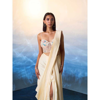 ANGAD SINGH Champagne Silk Drape Saree with Stitched Blouse