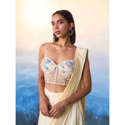 ANGAD SINGH Champagne Silk Drape Saree with Stitched Blouse