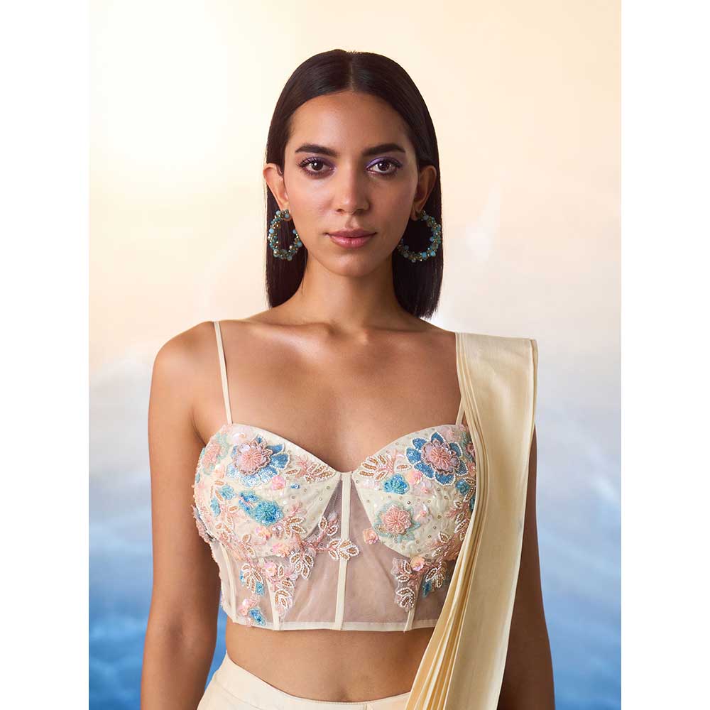 ANGAD SINGH Champagne Silk Drape Saree with Stitched Blouse