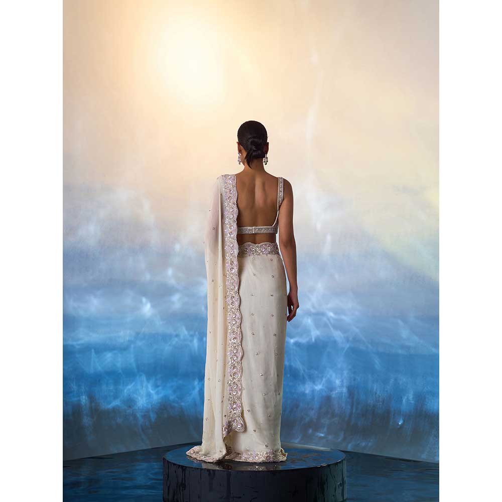 ANGAD SINGH Ivory Gear Saree with Stitched Blouse and Petticoat