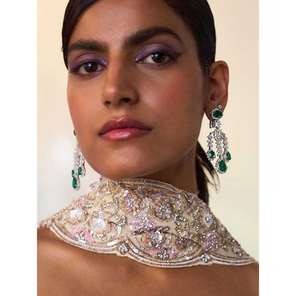 ANGAD SINGH Ivory Gear Saree with Stitched Blouse and Petticoat