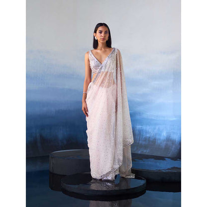 ANGAD SINGH Pink Organza Saree with Stitched Blouse and Petticoat