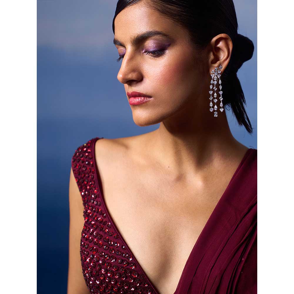 ANGAD SINGH Burgundy Drape Saree with Stitched Blouse