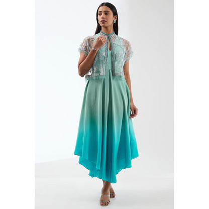 Anjali Kanwar Blue Embellished/Sequined Dress with Cape (Set of 2)