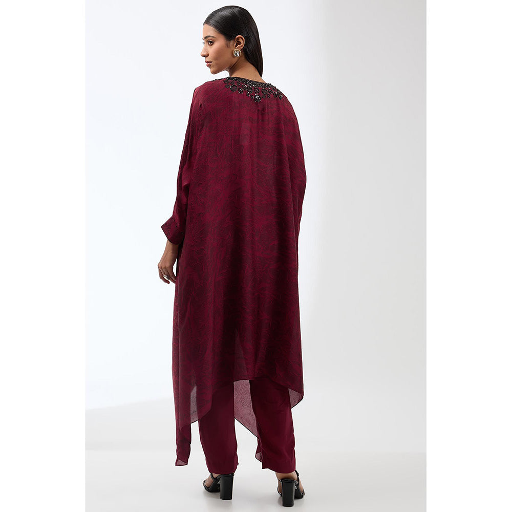 Anjali Kanwar Maroon Printed Kaftan and Pant (Set of 2)